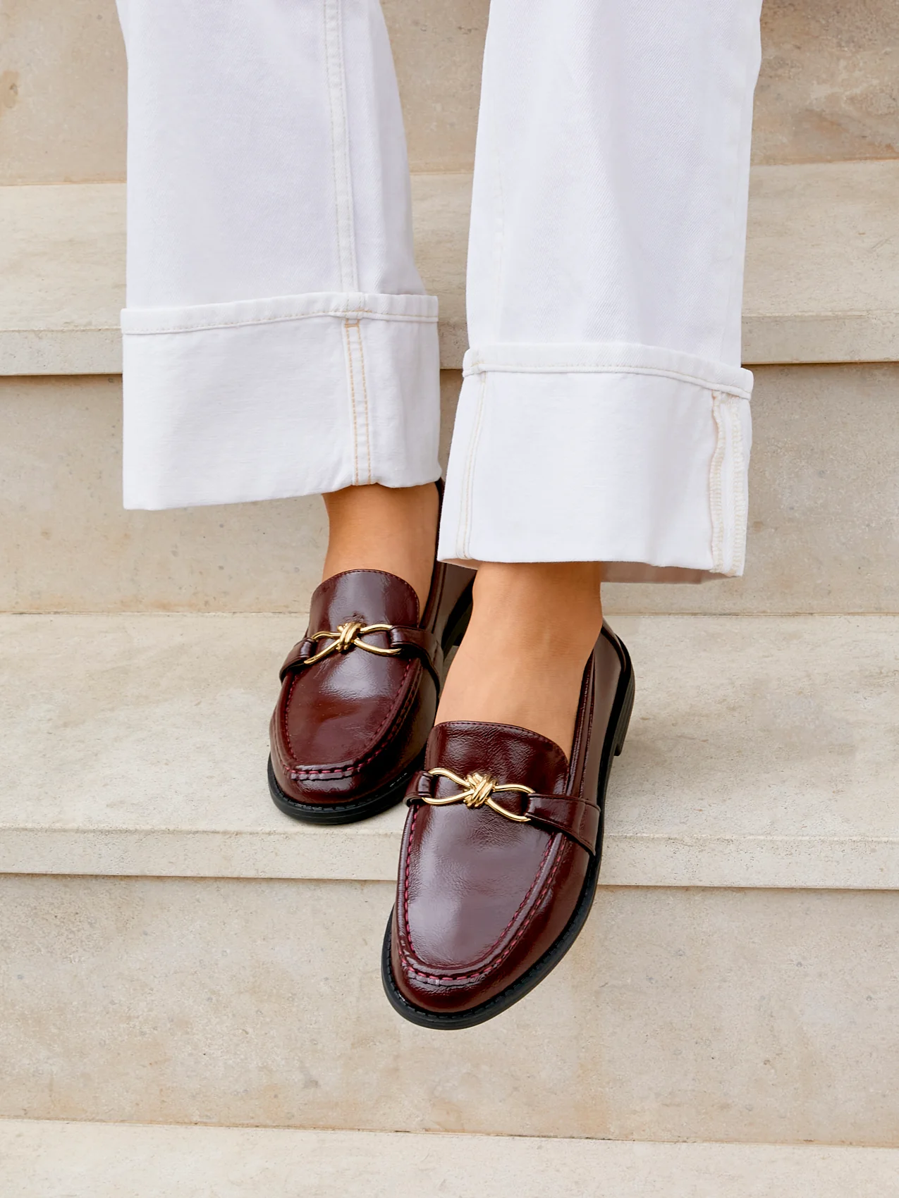 Affluent Burgundy Faux Leather Loafers - Image 6