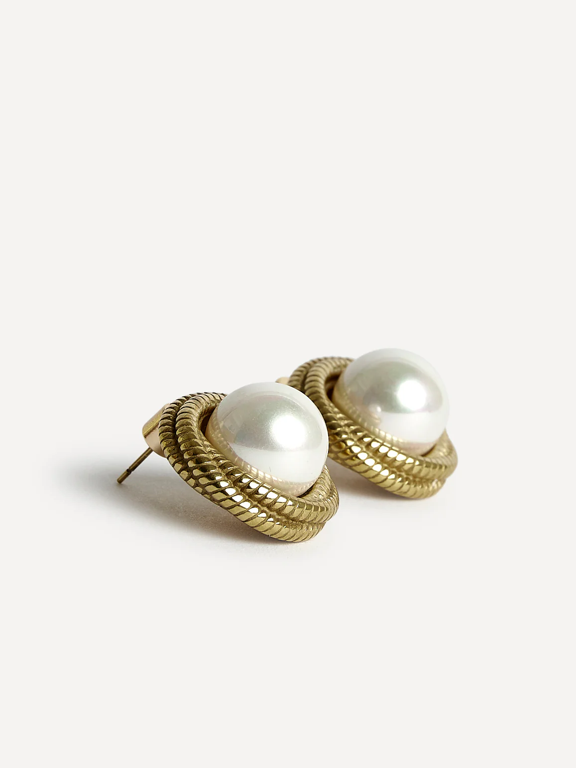 Afterglow Gold Pearl Twist Stud Earrings - Image 4