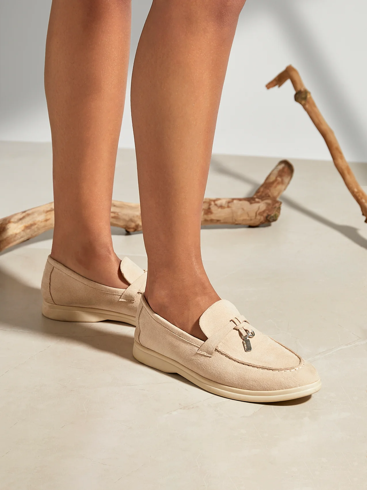 Alette Beige Faux Suede Slip On Loafers - Image 7