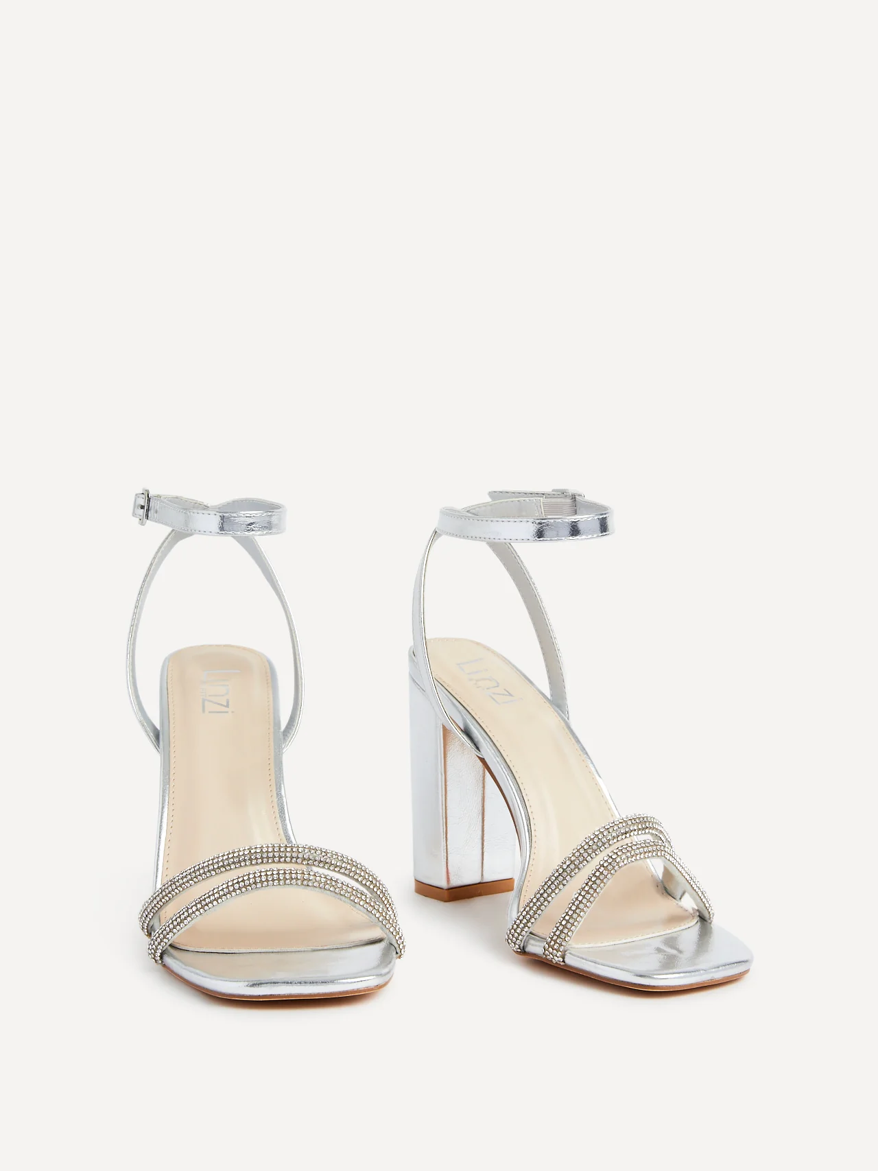 Amelie Wide Fit Silver Diamante Heels - Image 3