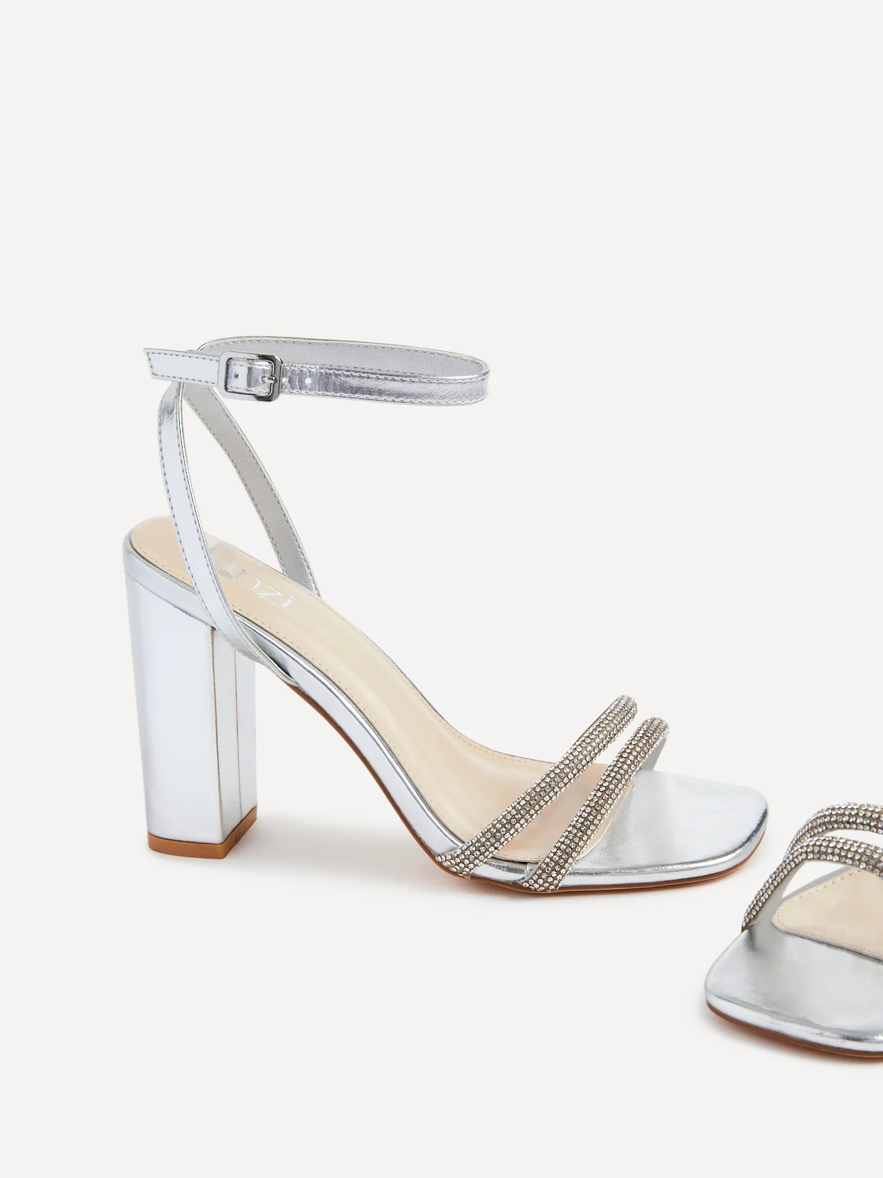 Amelie Wide Fit Silver Diamante Heels - Image 5
