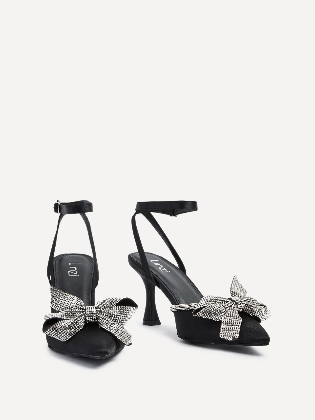Angela Black Satin Bow Heels - Image 3