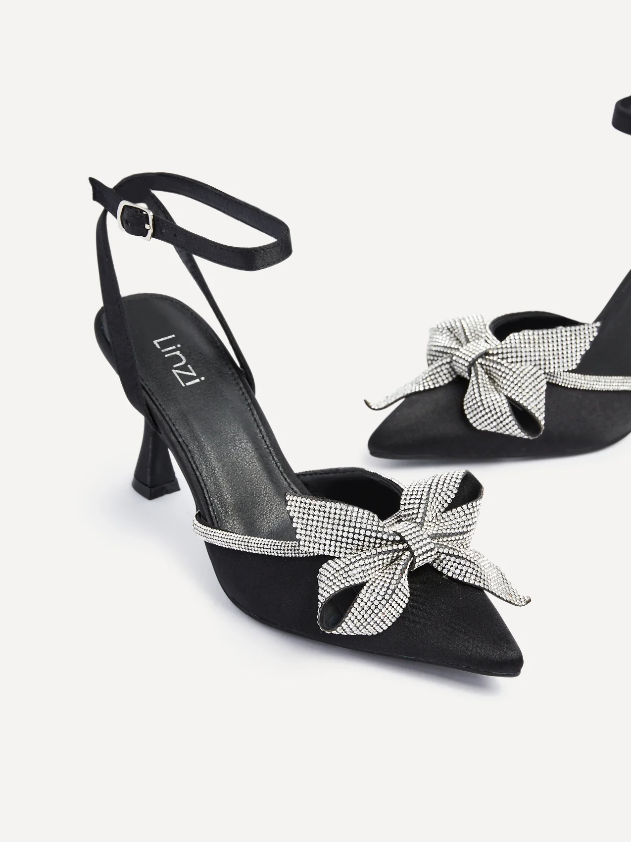 Angela Black Satin Bow Heels - Image 4