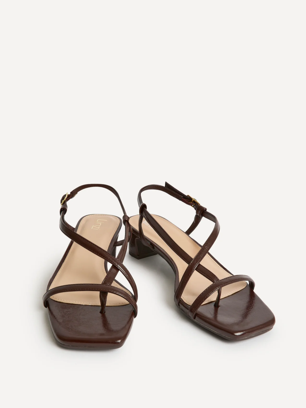 Arden Brown Faux Leather Block Heeled Sandals - Image 3