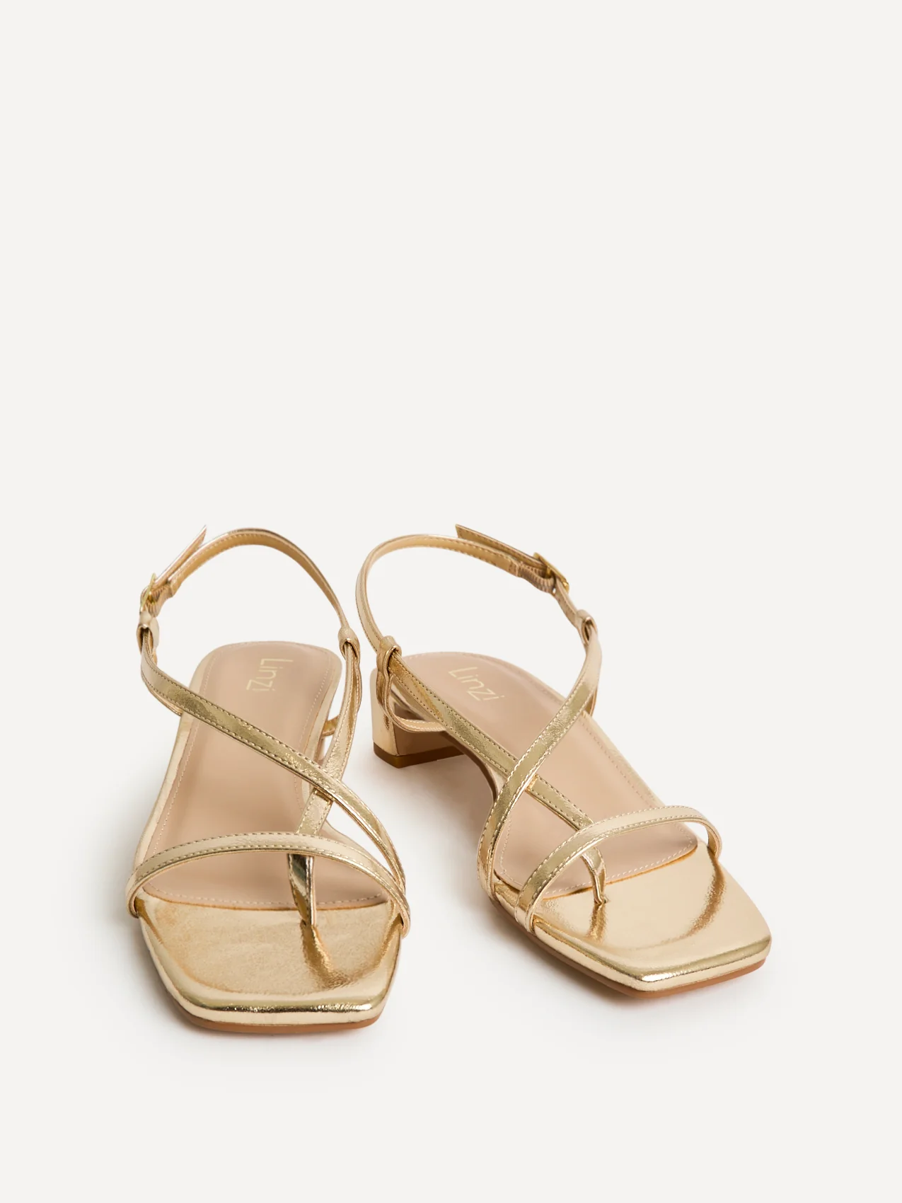 Arden Gold Faux Leather Block Heeled Sandals - Image 3