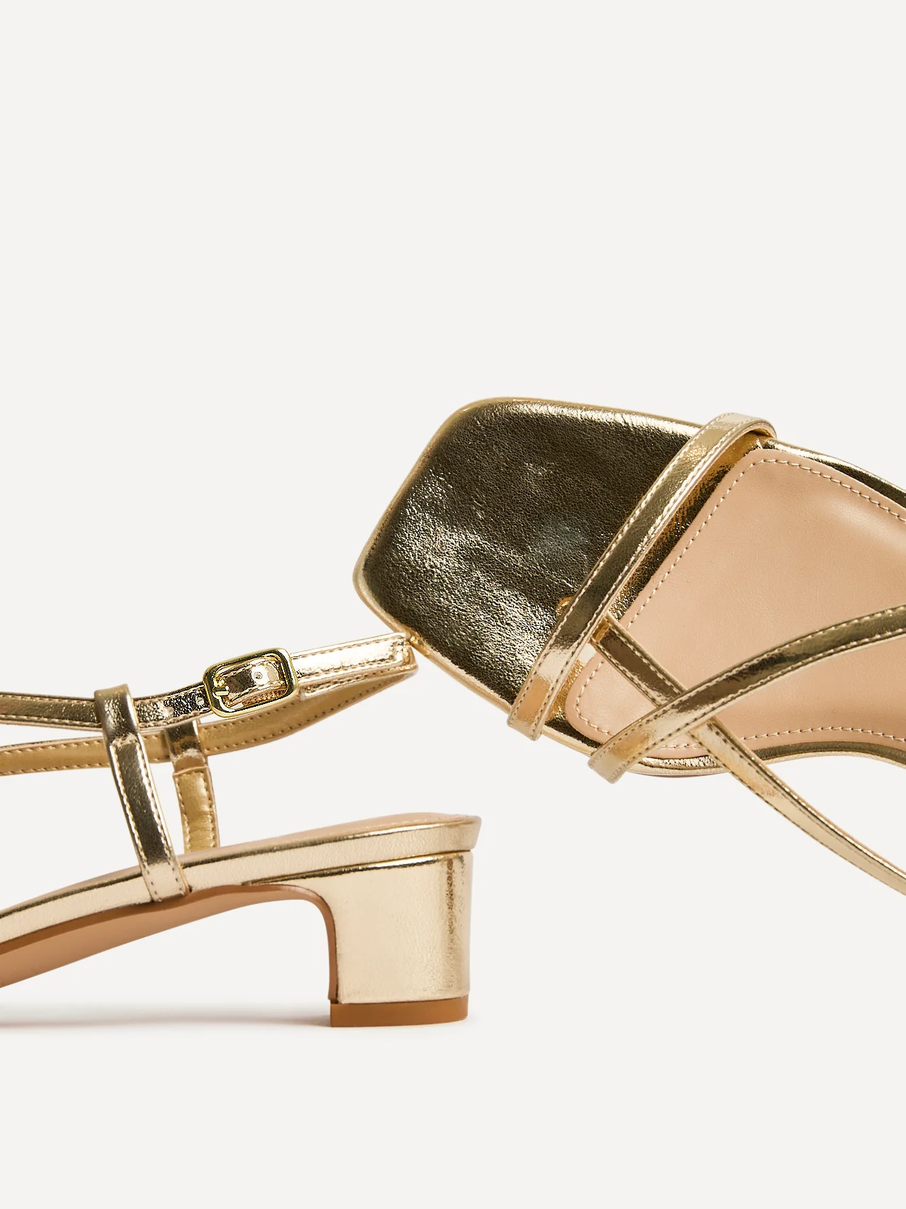 Arden Gold Faux Leather Block Heeled Sandals - Image 5