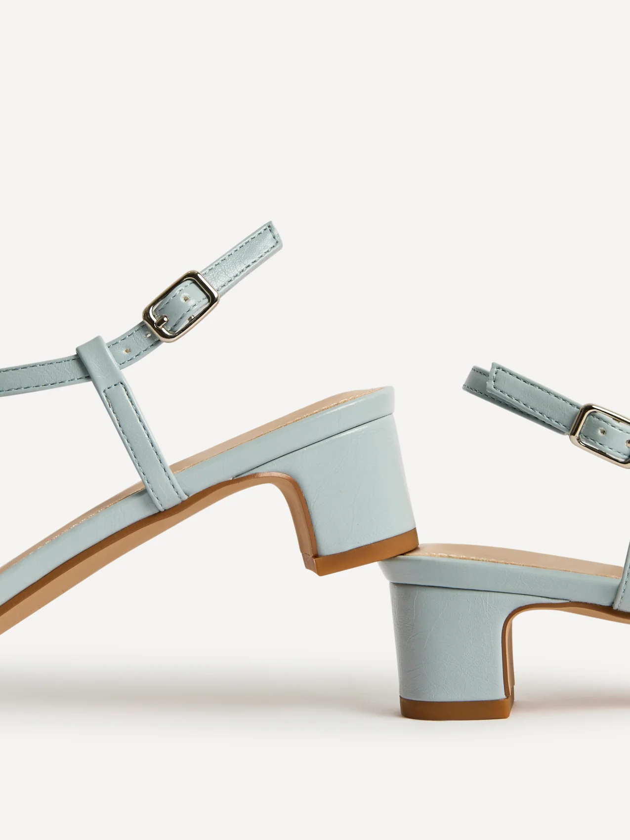 Arden Pale Blue Faux Leather Block Heeled Sandals - Image 5