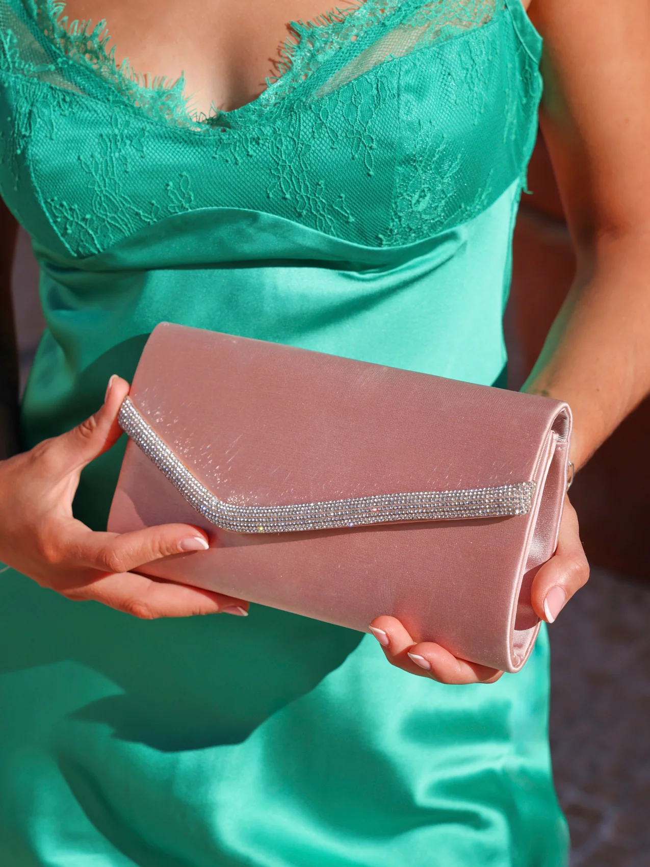 Aveline Champagne Satin Clutch Bag - Image 6