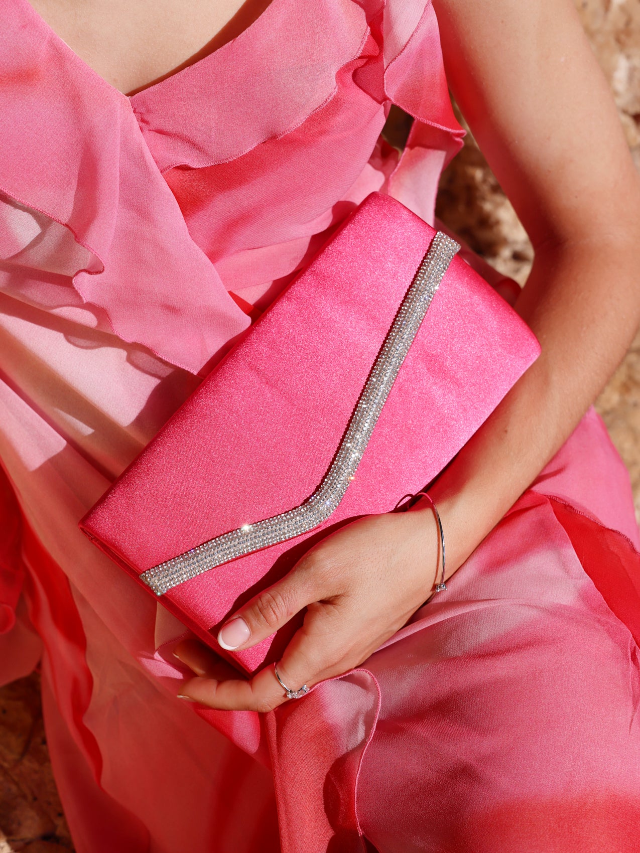 Aveline Pink Satin Clutch Bag - Image 6