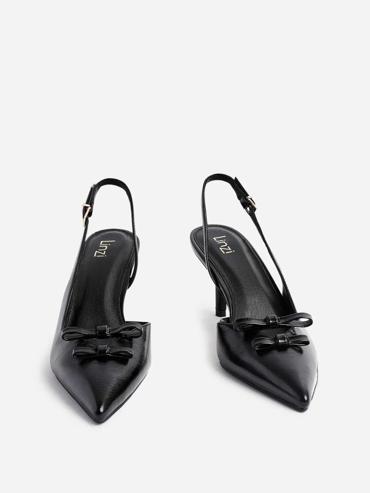 Aysha Black Faux Leather Bow Court Heels - Image 3