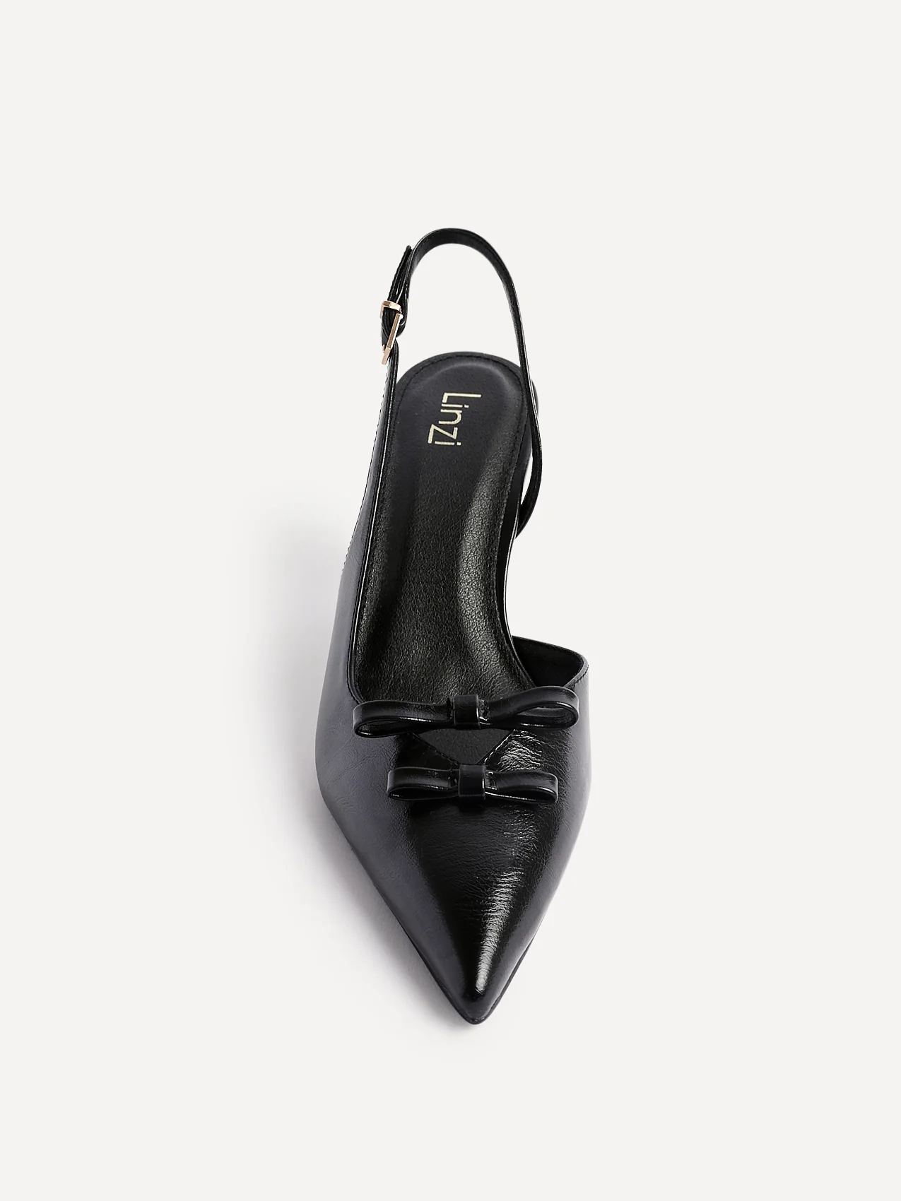 Aysha Black Faux Leather Bow Court Heels - Image 4