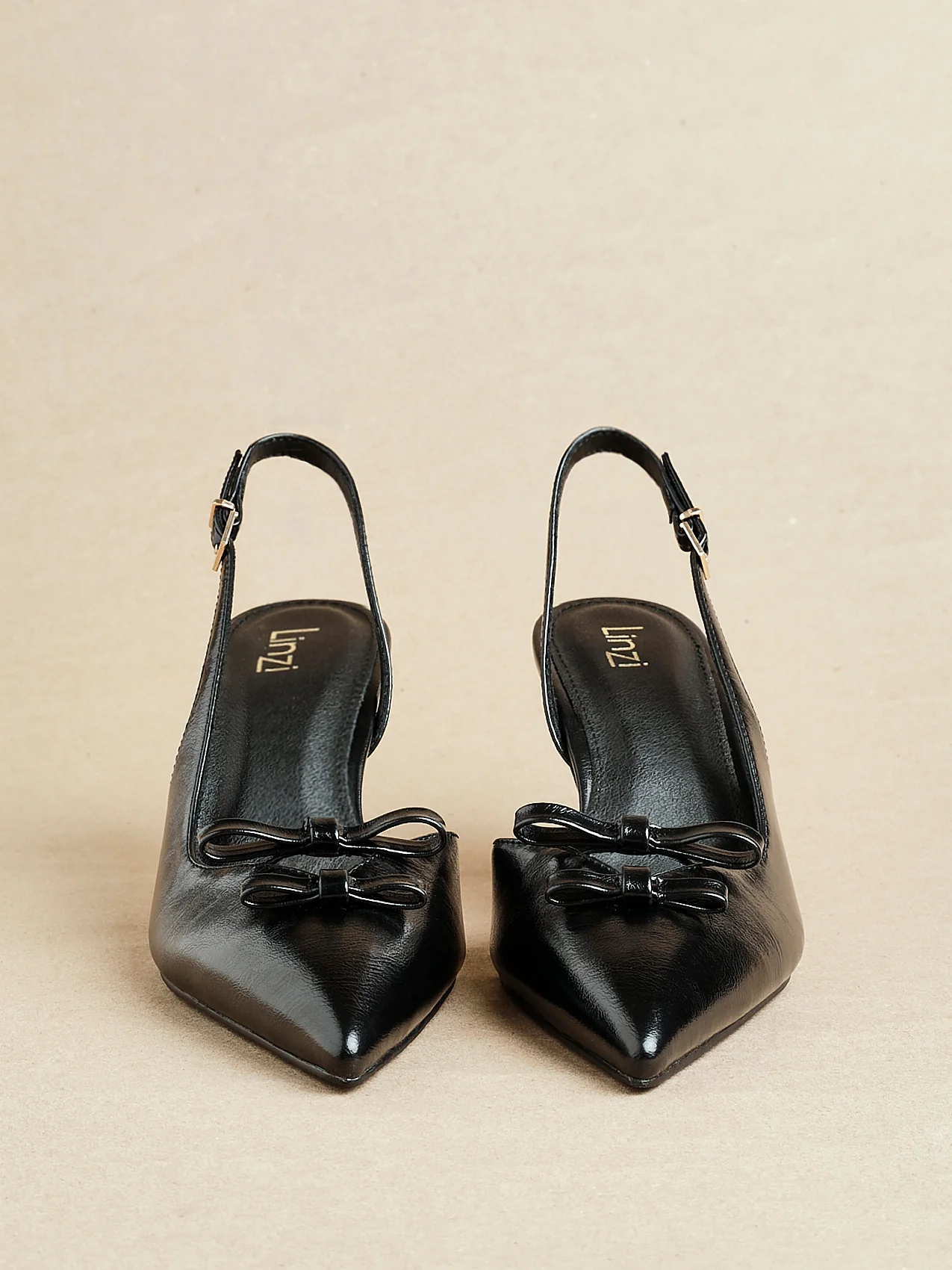 Aysha Black Faux Leather Bow Court Heels - Image 6