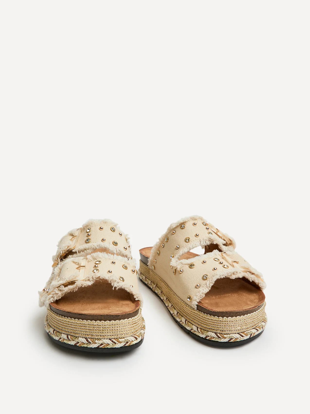 Bahama Beige Diamante Flatform Sandals - Image 3