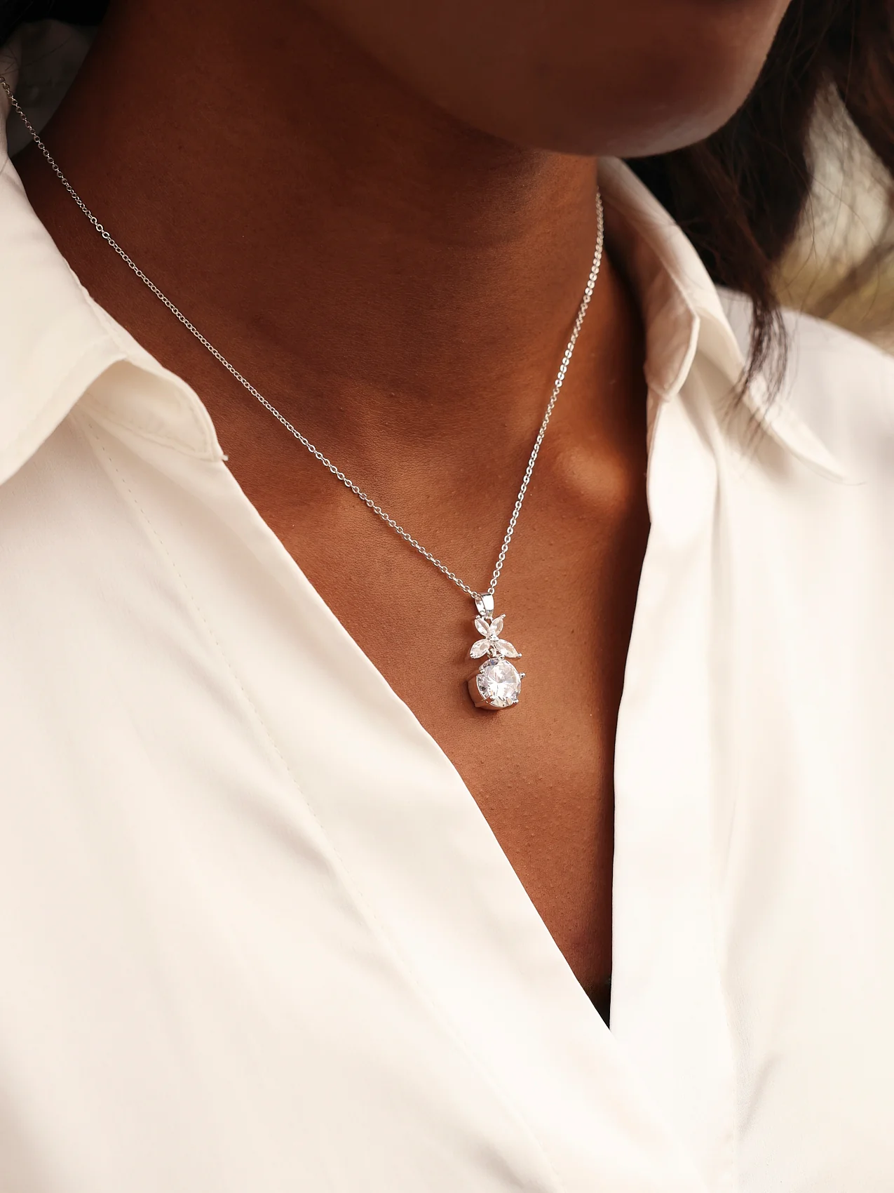 Beau Silver Crystal Drop Necklace - Image 7