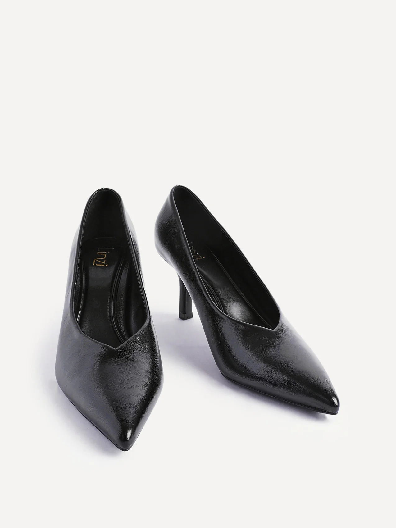 Bellamy Black Faux Leather V-Cut Court Heels - Image 3