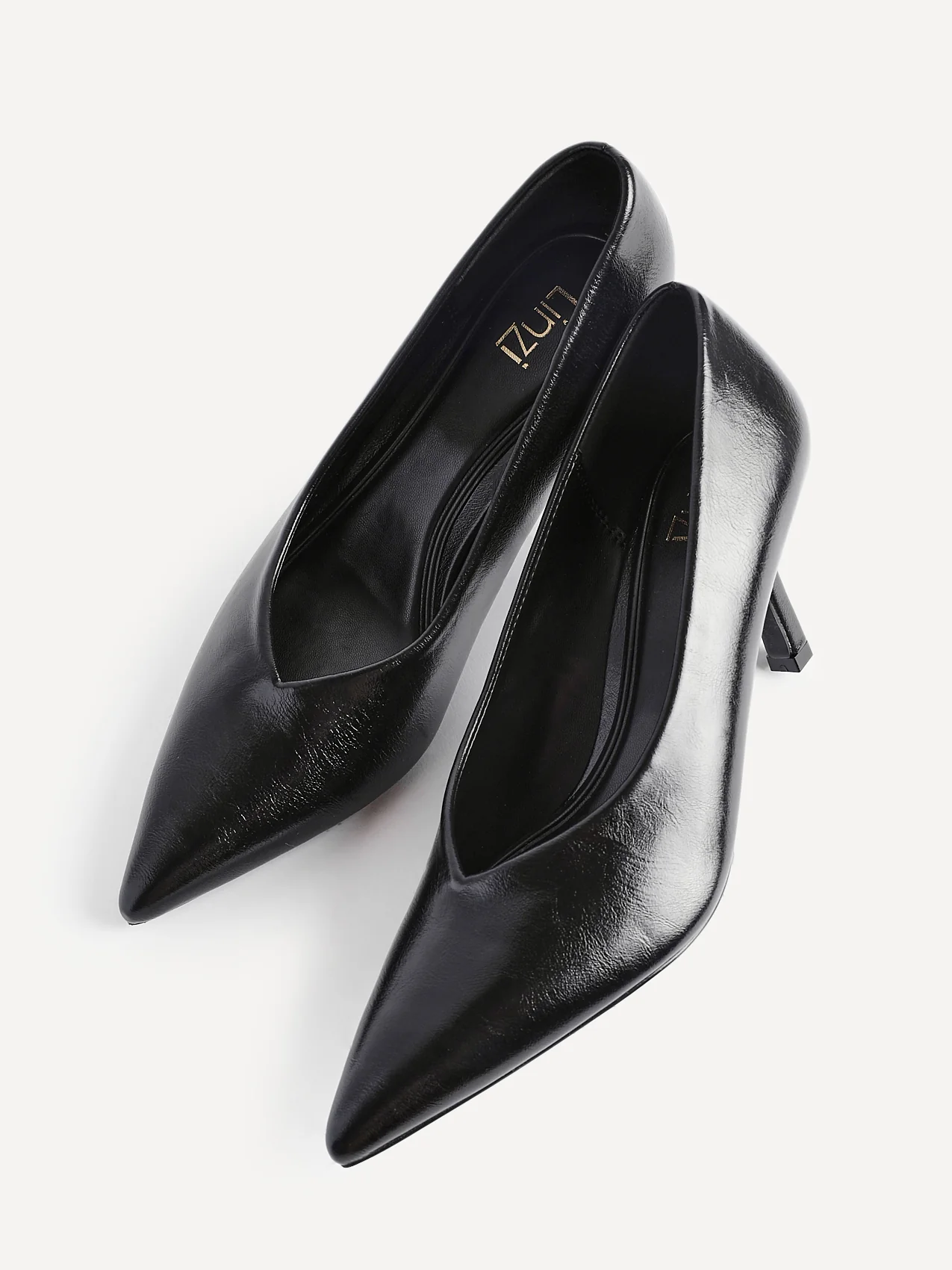 Bellamy Black Faux Leather V-Cut Court Heels - Image 5