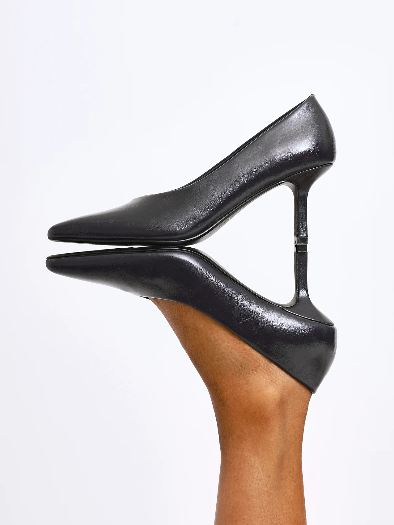 Bellamy Navy Faux Leather V-Cut Court Heels