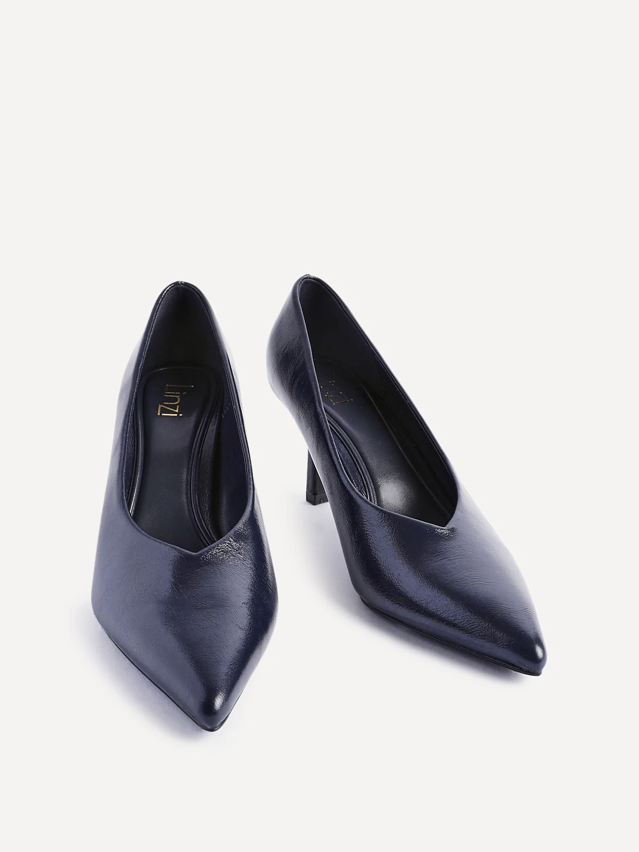 Bellamy Navy Faux Leather V-Cut Court Heels - Image 3