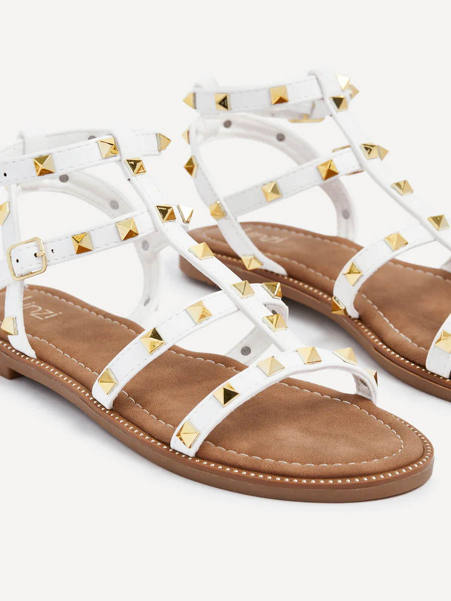 Billie White Studded Gladiator Sandals - Image 4