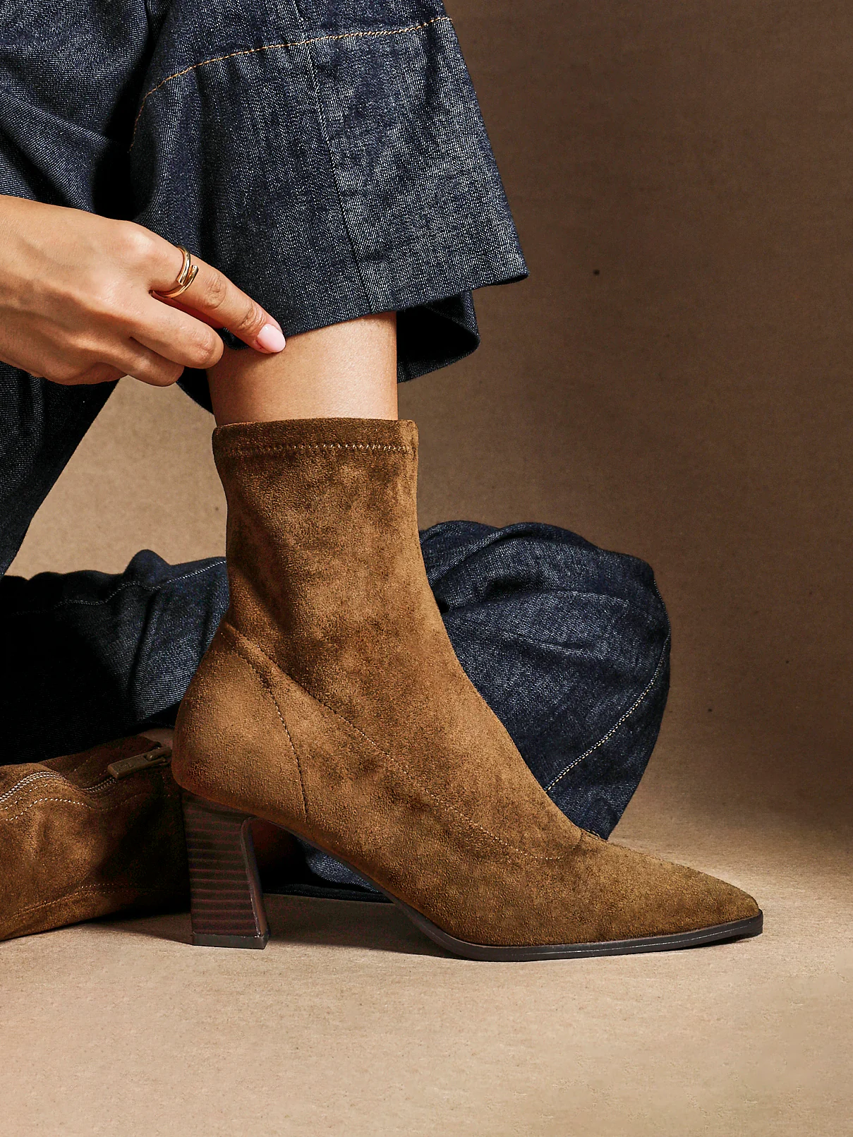 Blaze Tan Sock Heeled Ankle Boots - Image 6