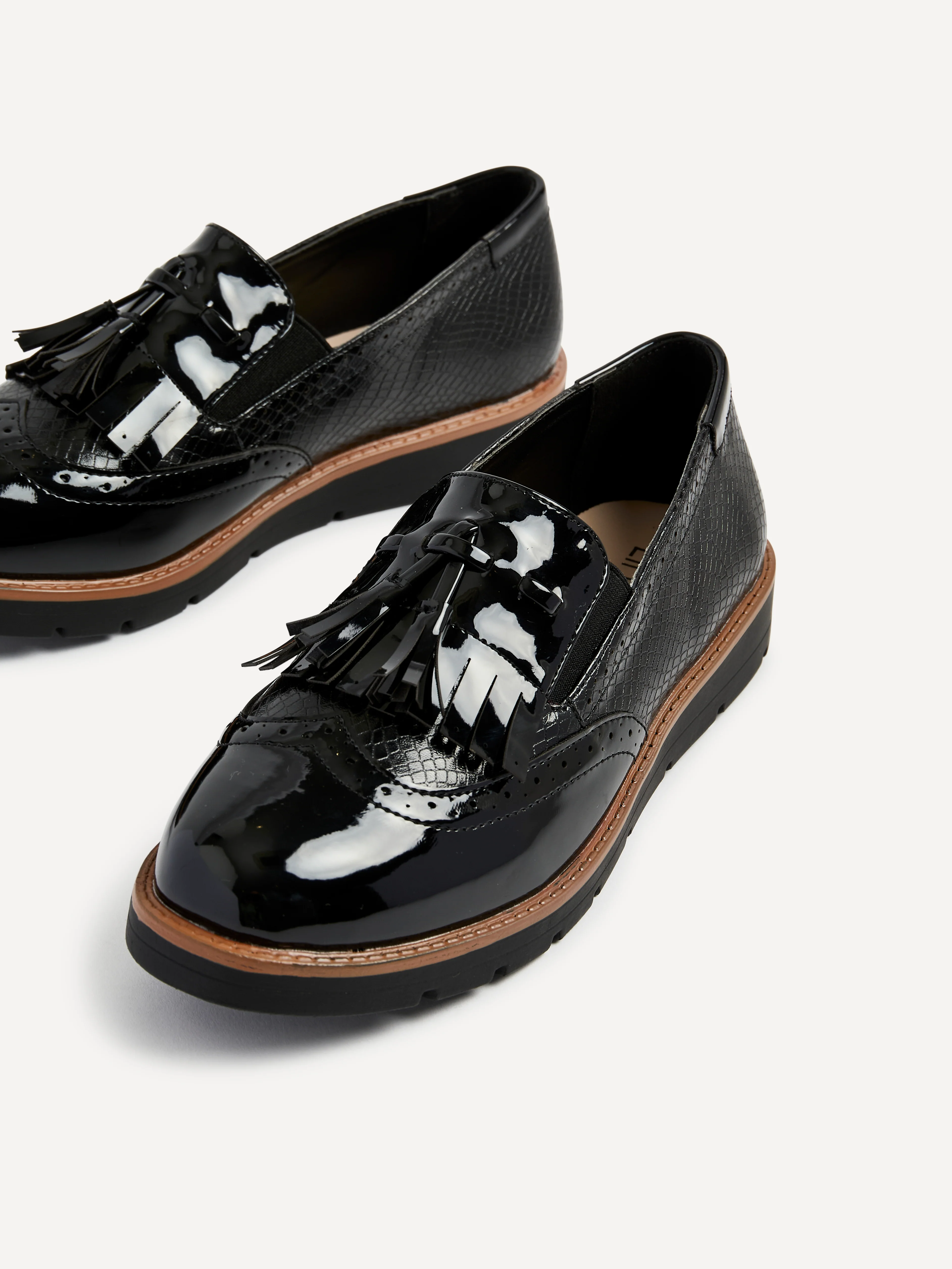 Bowen Black Patent & Lizard Faux Leather Loafers - Image 4
