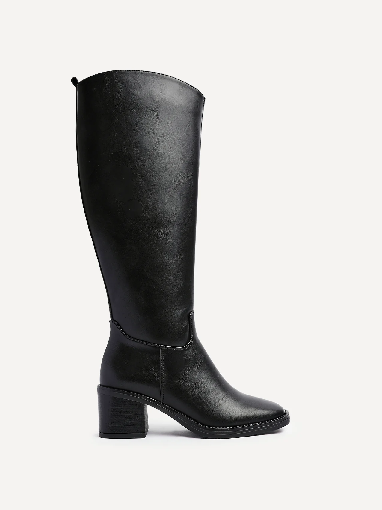 Brandy Black Long Block Heeled Boots - Image 2