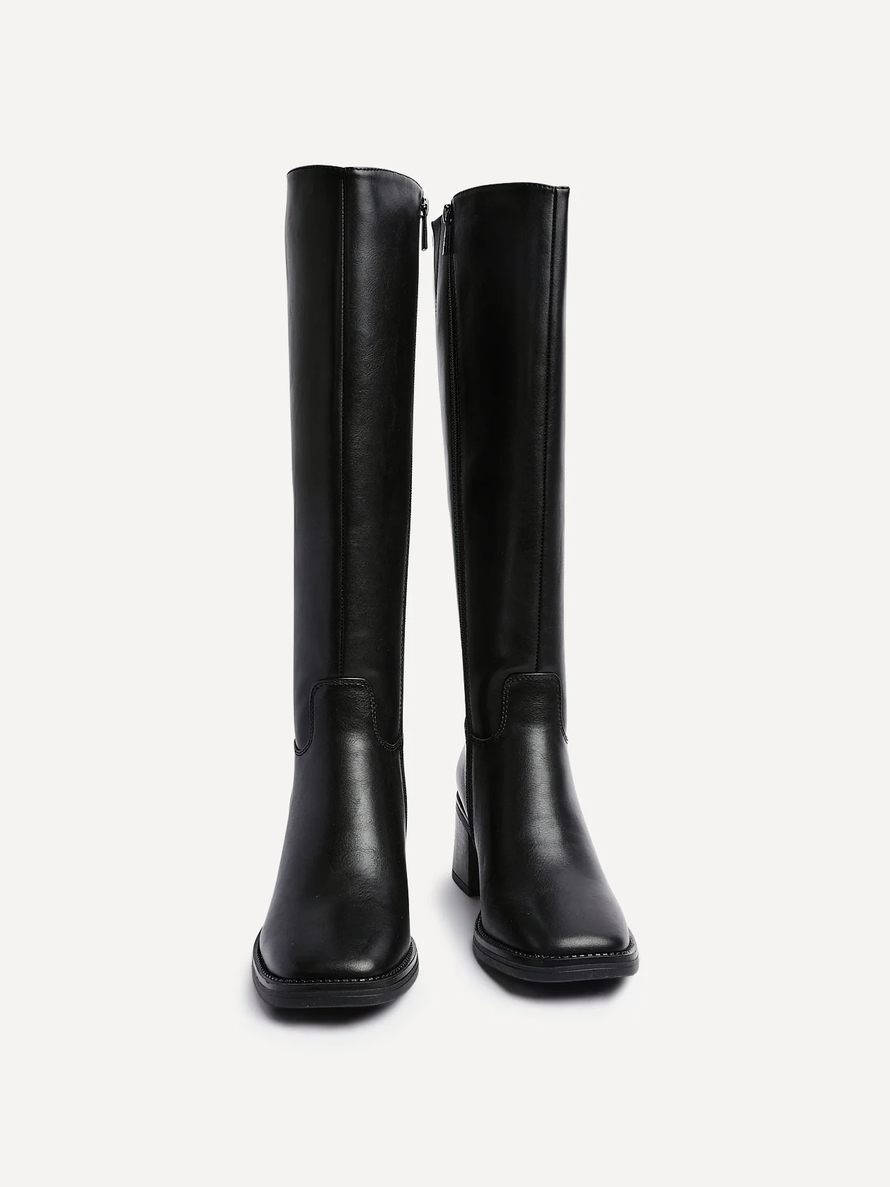 Brandy Black Long Block Heeled Boots - Image 3