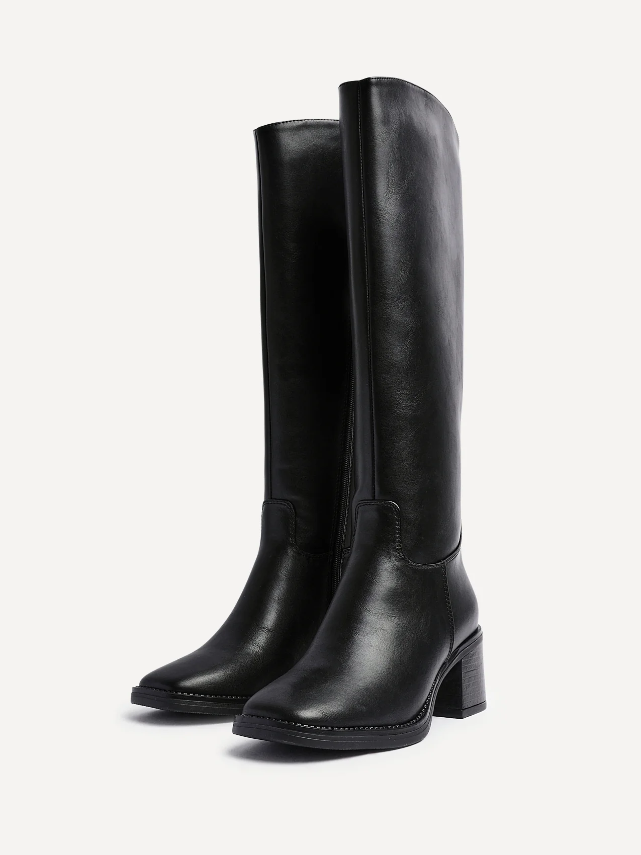Brandy Black Long Block Heeled Boots - Image 4