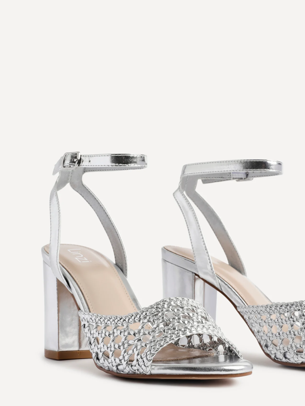 Bridget Silver Faux Leather Handwoven Heels - Image 4