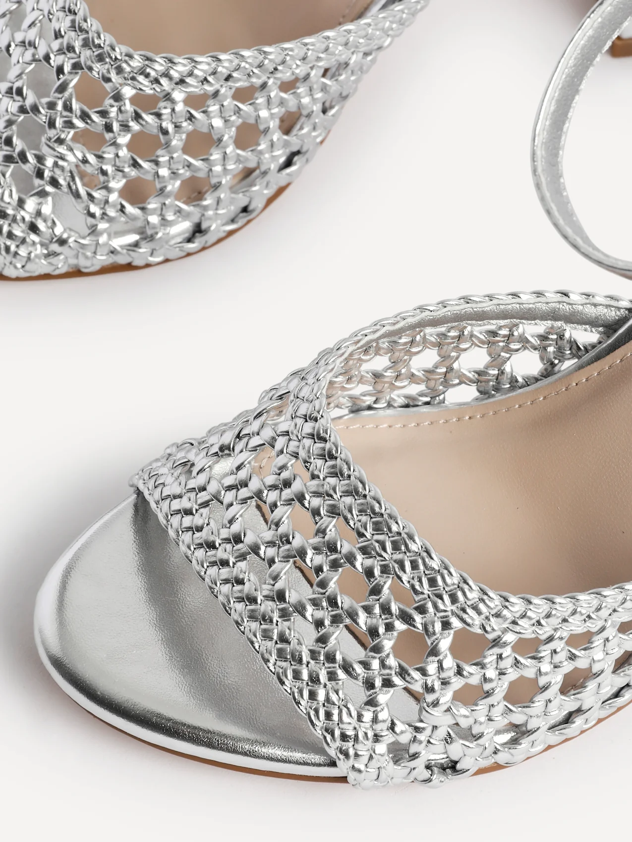 Bridget Silver Faux Leather Handwoven Heels - Image 5