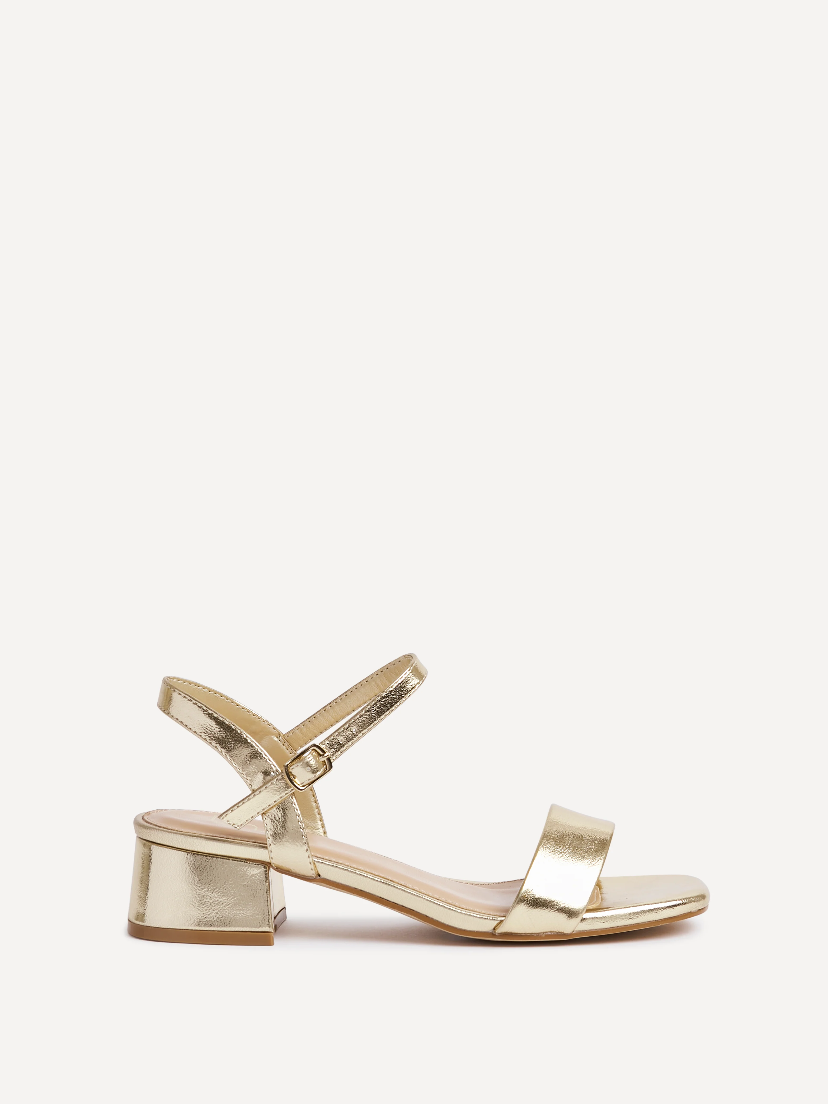 Carlie Wide Fit Gold Faux Leather Low Heels - Image 2