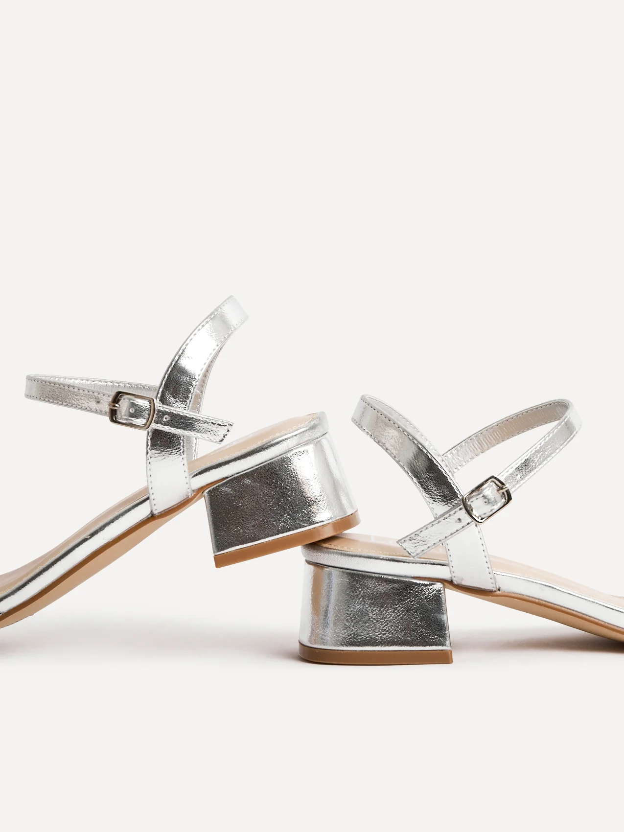 Carlie Wide Fit Silver Faux Leather Low Heels - Image 5