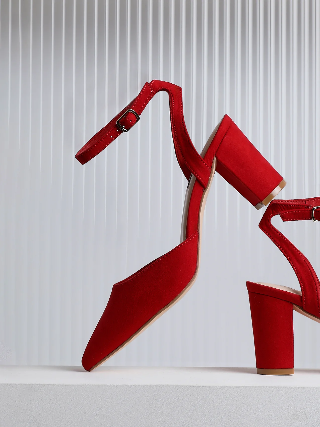 Carrie Red Faux Suede Court Heels