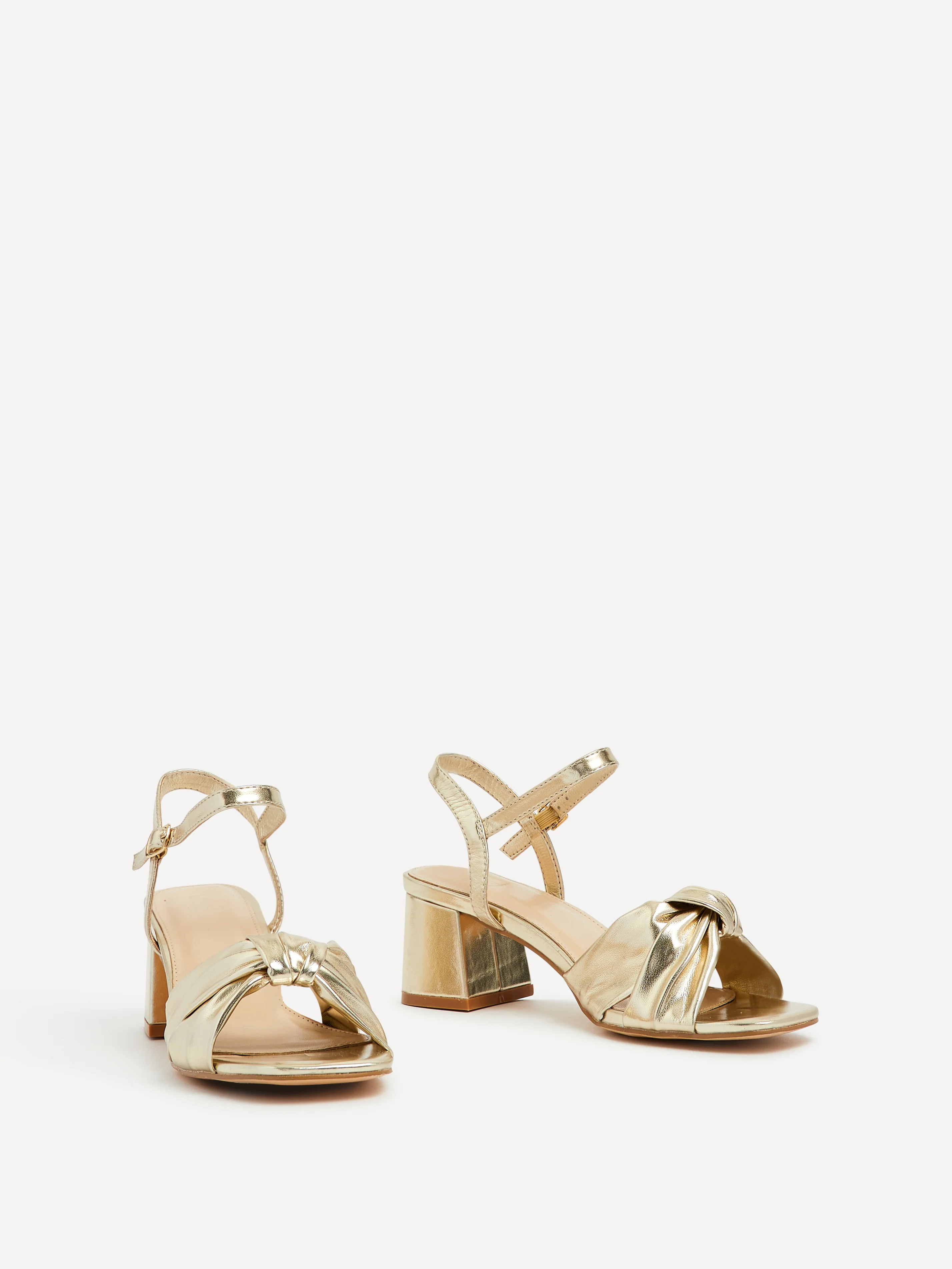 Charlotte Gold Faux Leather Knotted Heels - Image 3