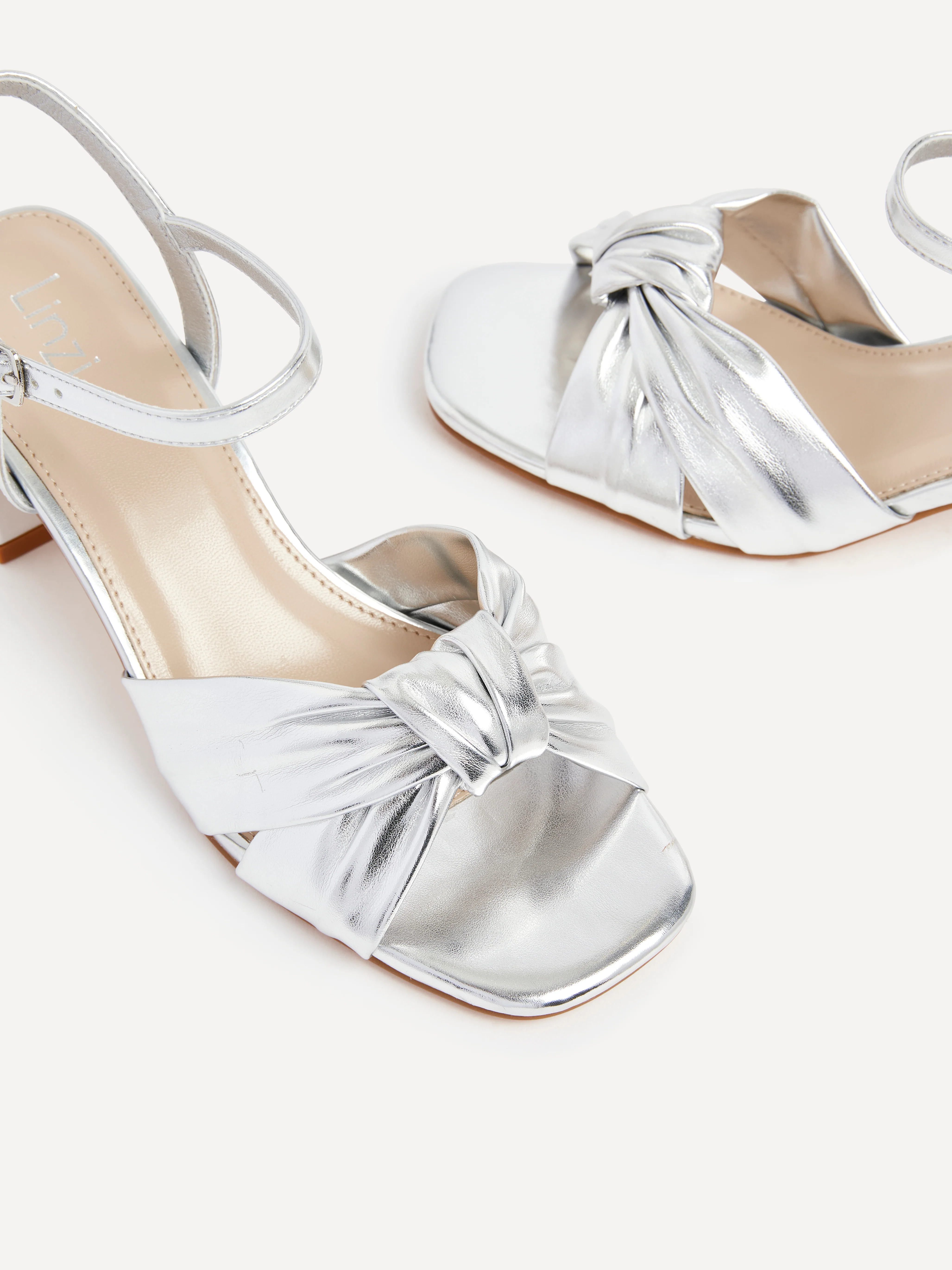 Charlotte Silver Faux Leather Knotted Heels - Image 4