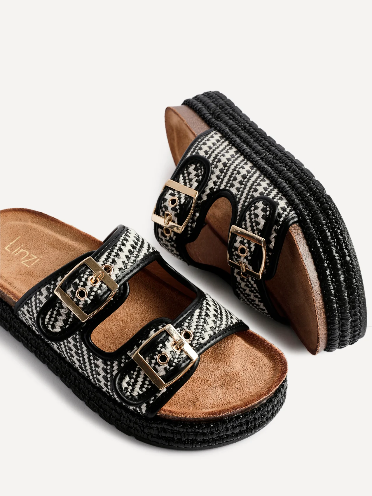 Cici Black Double Buckle Flatform Sandals - Image 4