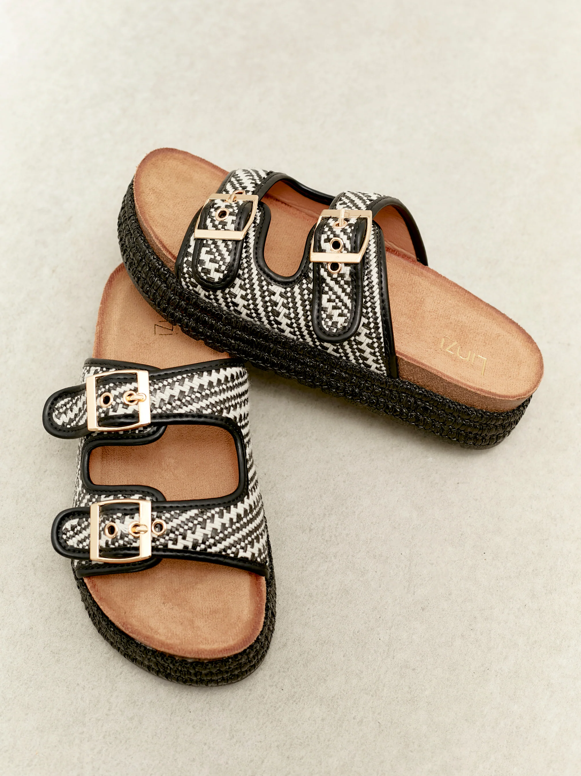 Cici Black Double Buckle Flatform Sandals - Image 7