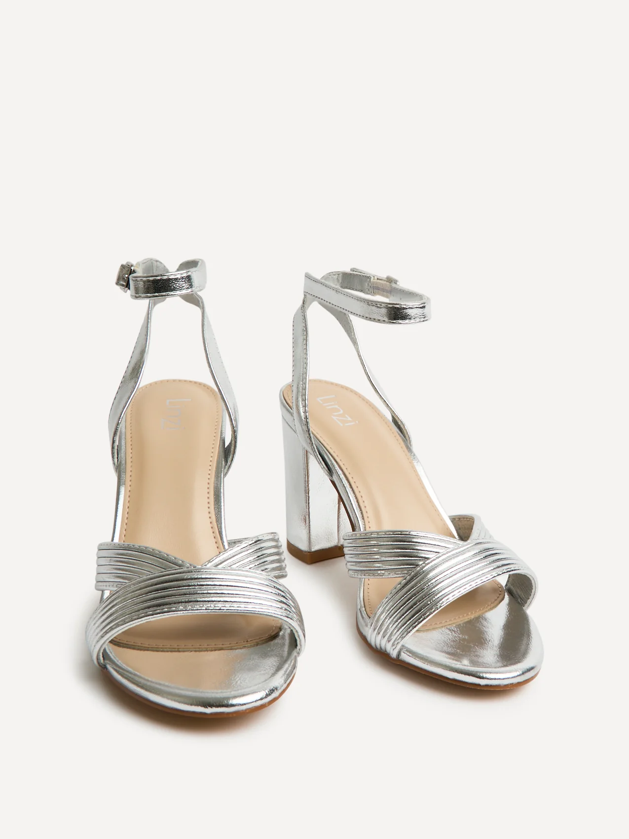 City Silver Faux Leather Heeled Sandals - Image 3