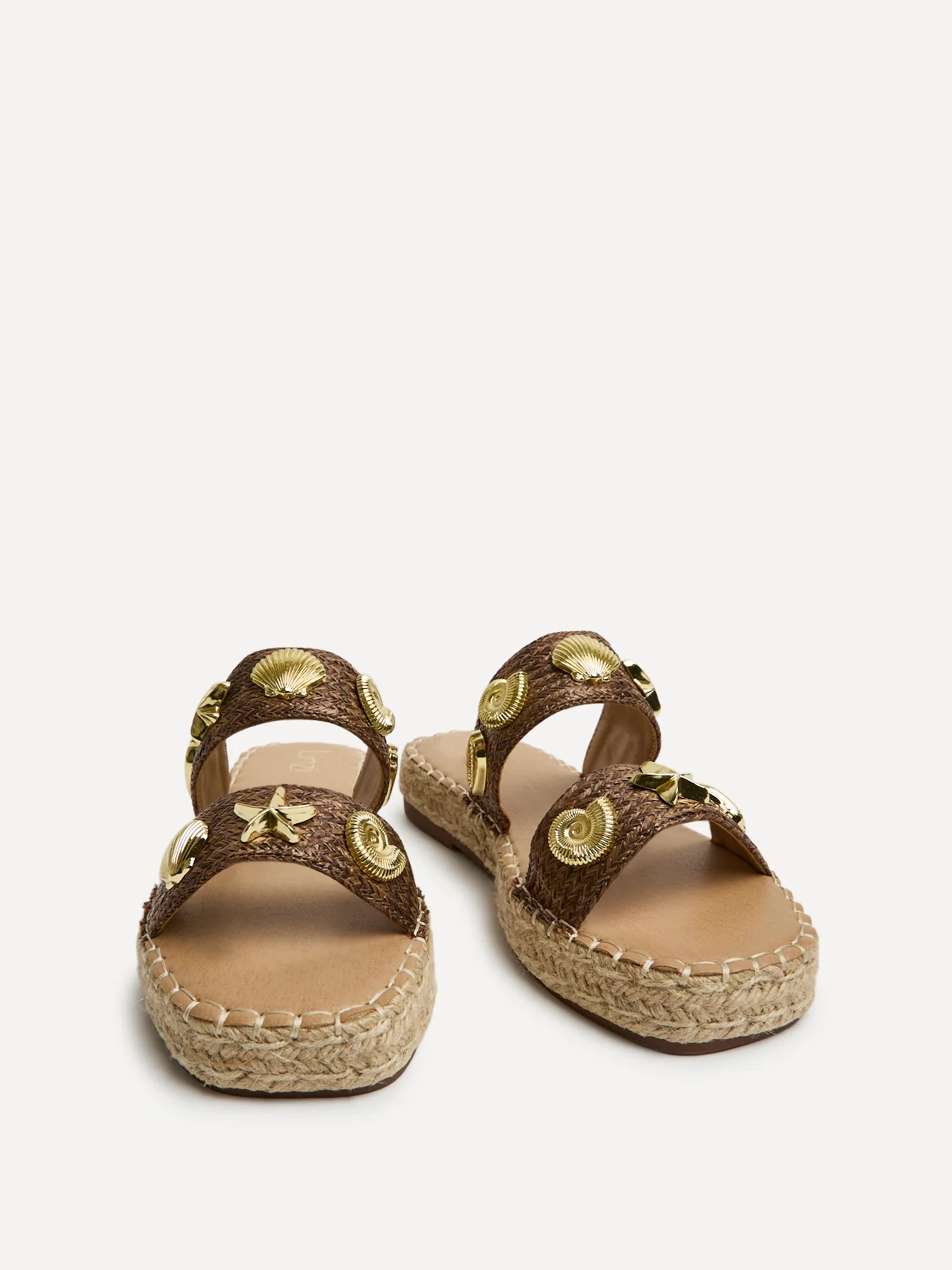 Clarity Brown Raffia Embellished Sliders - Image 3