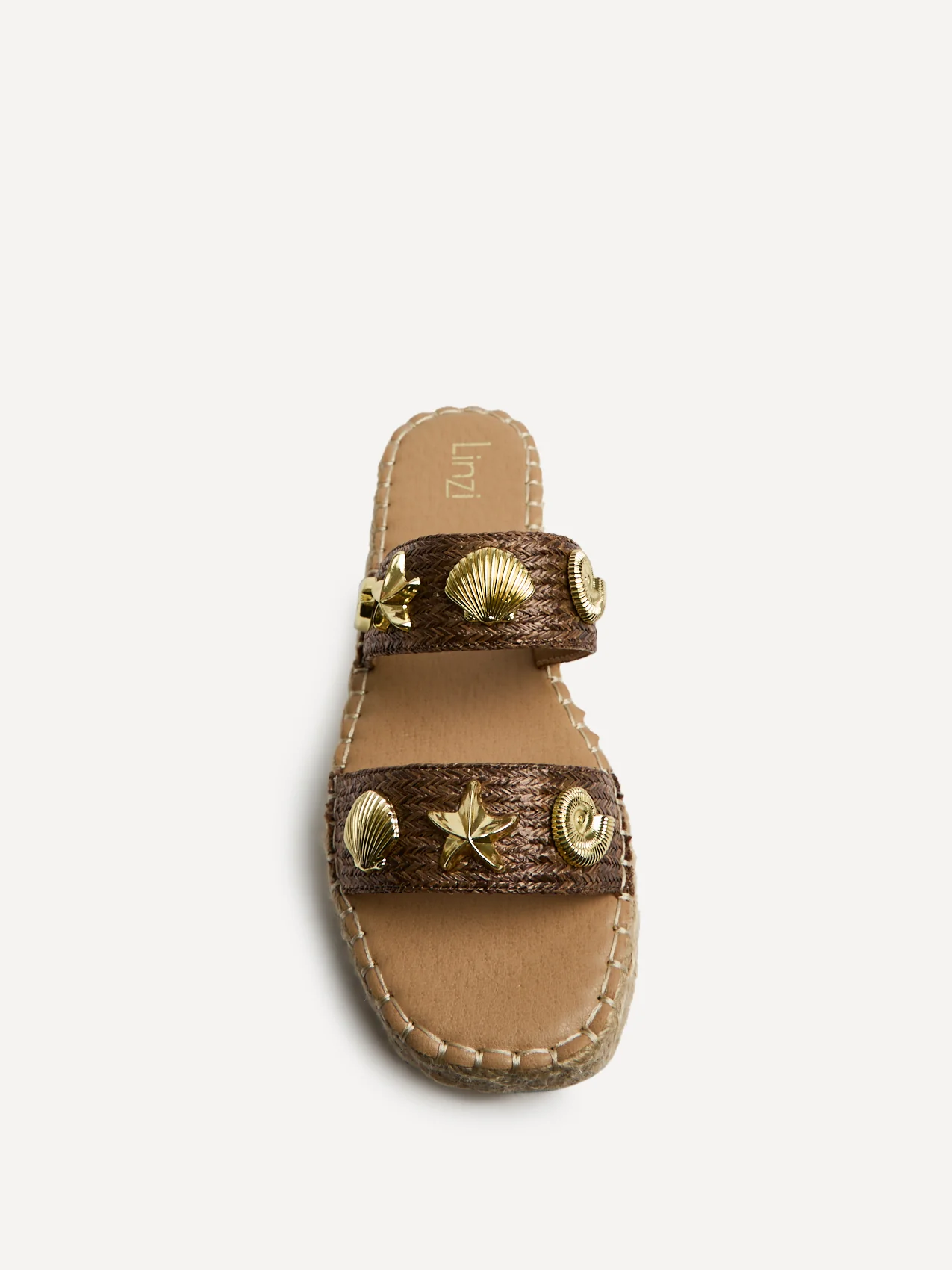 Clarity Brown Raffia Embellished Sliders - Image 4