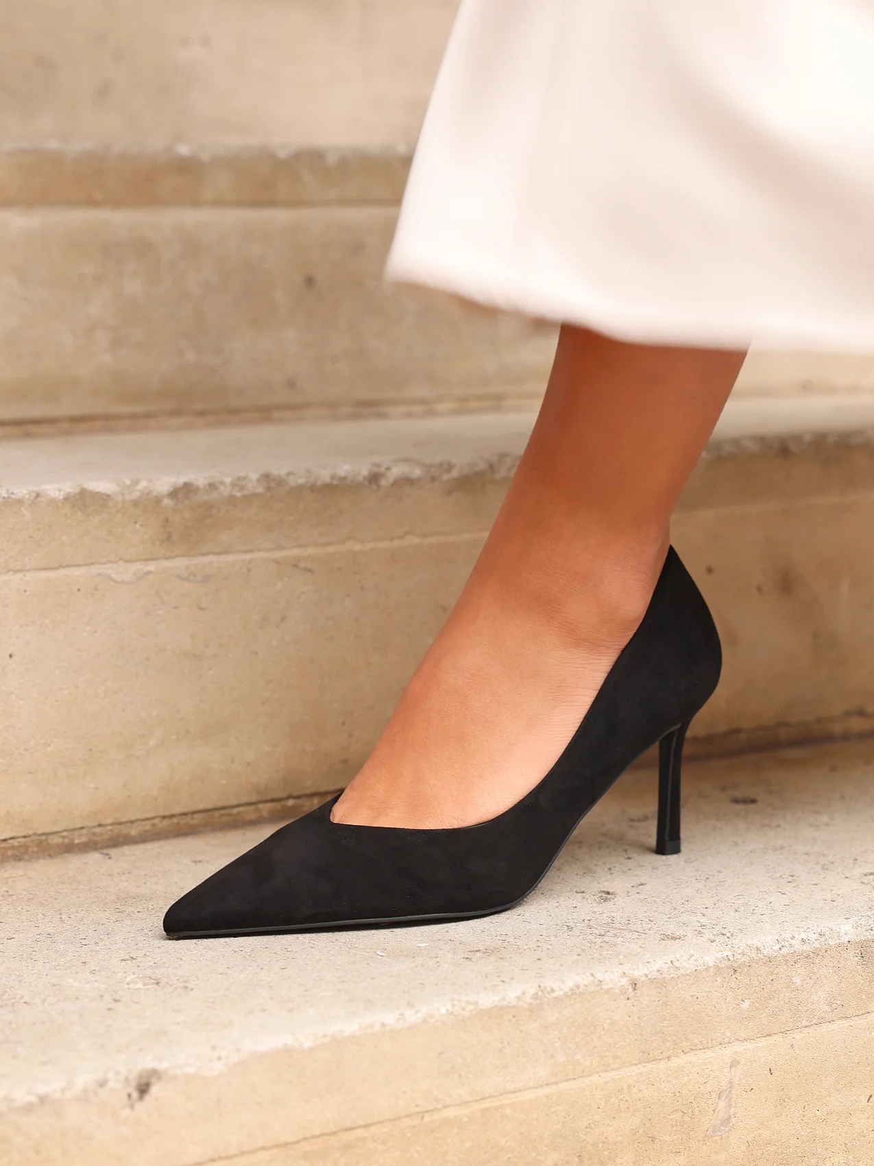Classic Black Faux Suede Court Heels - Image 6