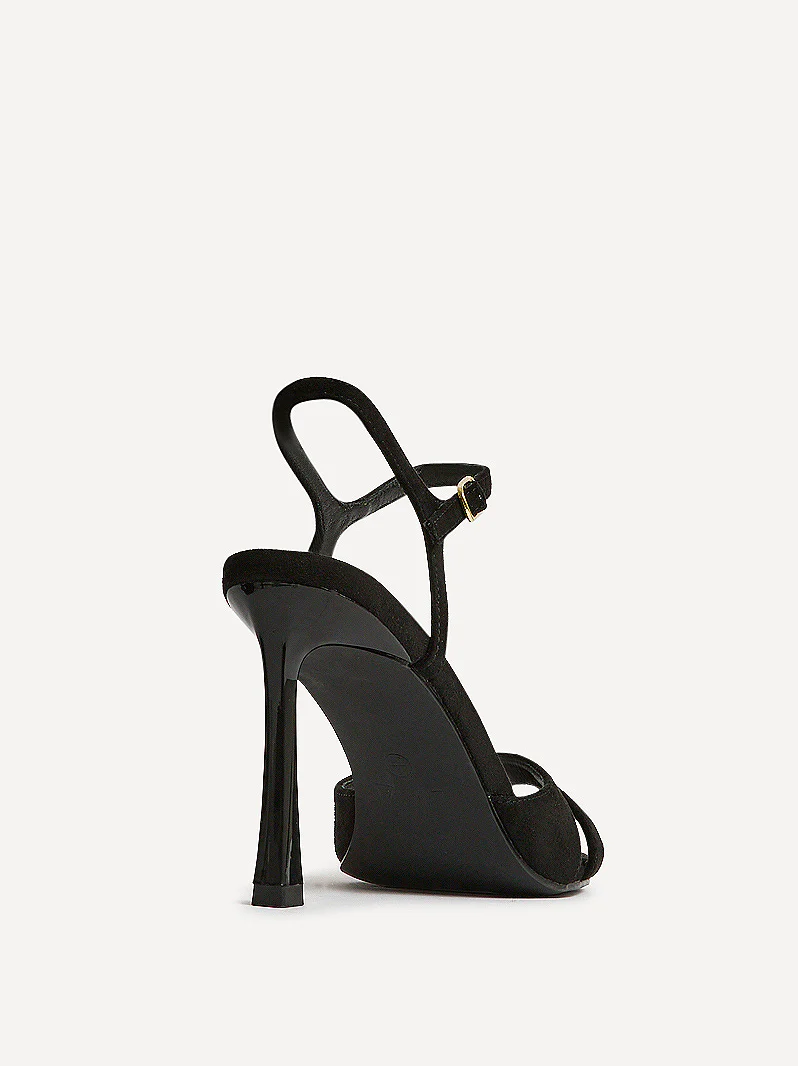 Compelled Black Faux Suede Stiletto Heeled Sandals - Image 5