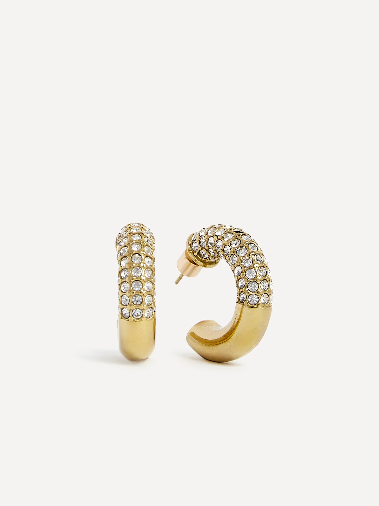 Crystal Gold Half Pavé Hoop Earrings - Image 2