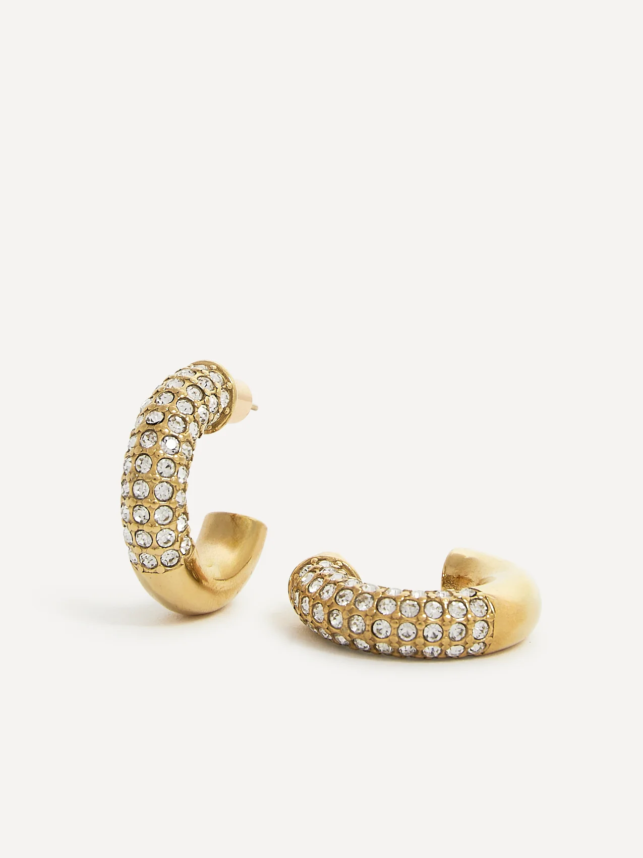 Crystal Gold Half Pavé Hoop Earrings - Image 3