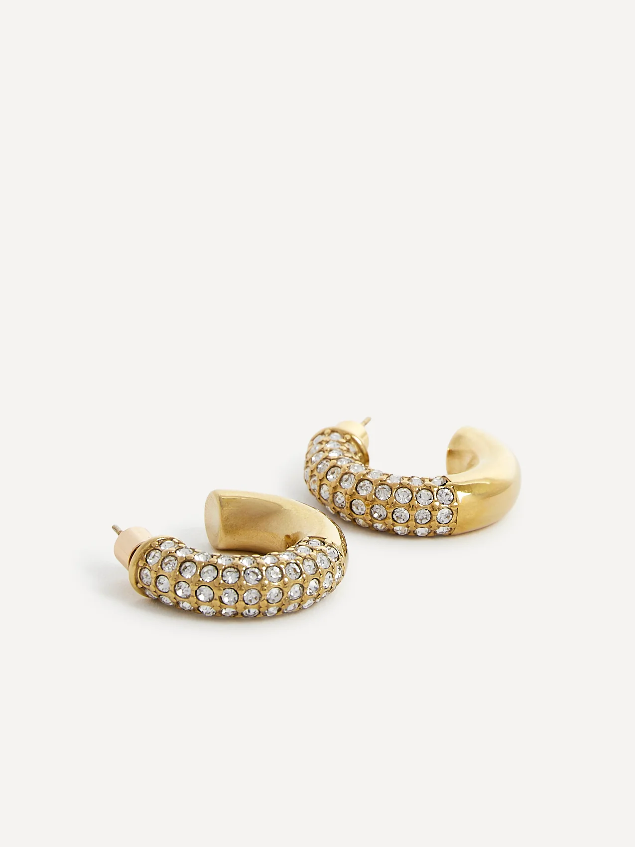 Crystal Gold Half Pavé Hoop Earrings - Image 4