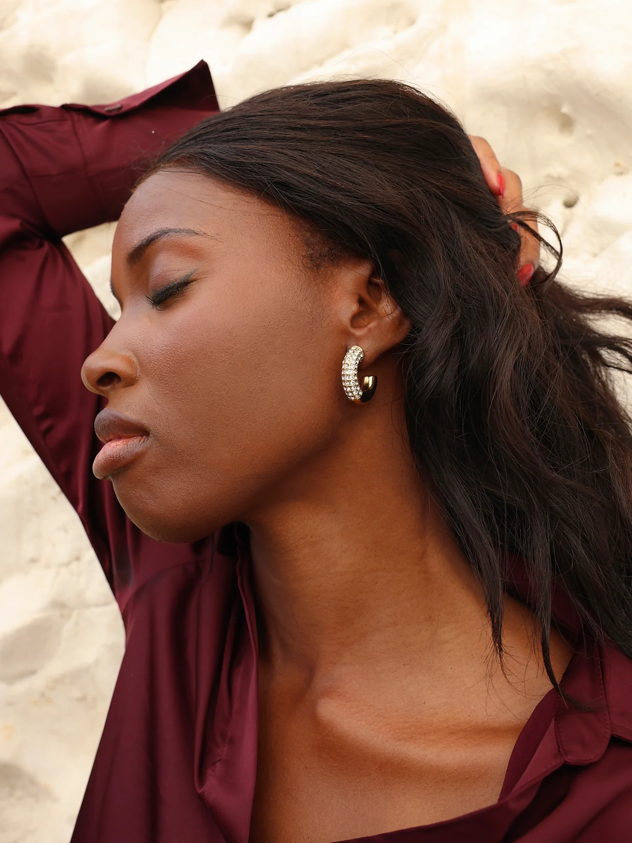 Crystal Gold Half Pavé Hoop Earrings - Image 6