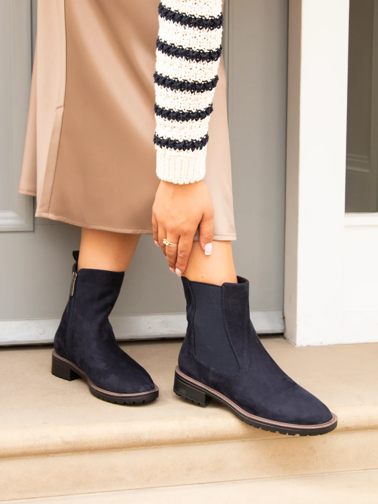 Dalston Navy Faux Suede Chelsea Boots - Image 6