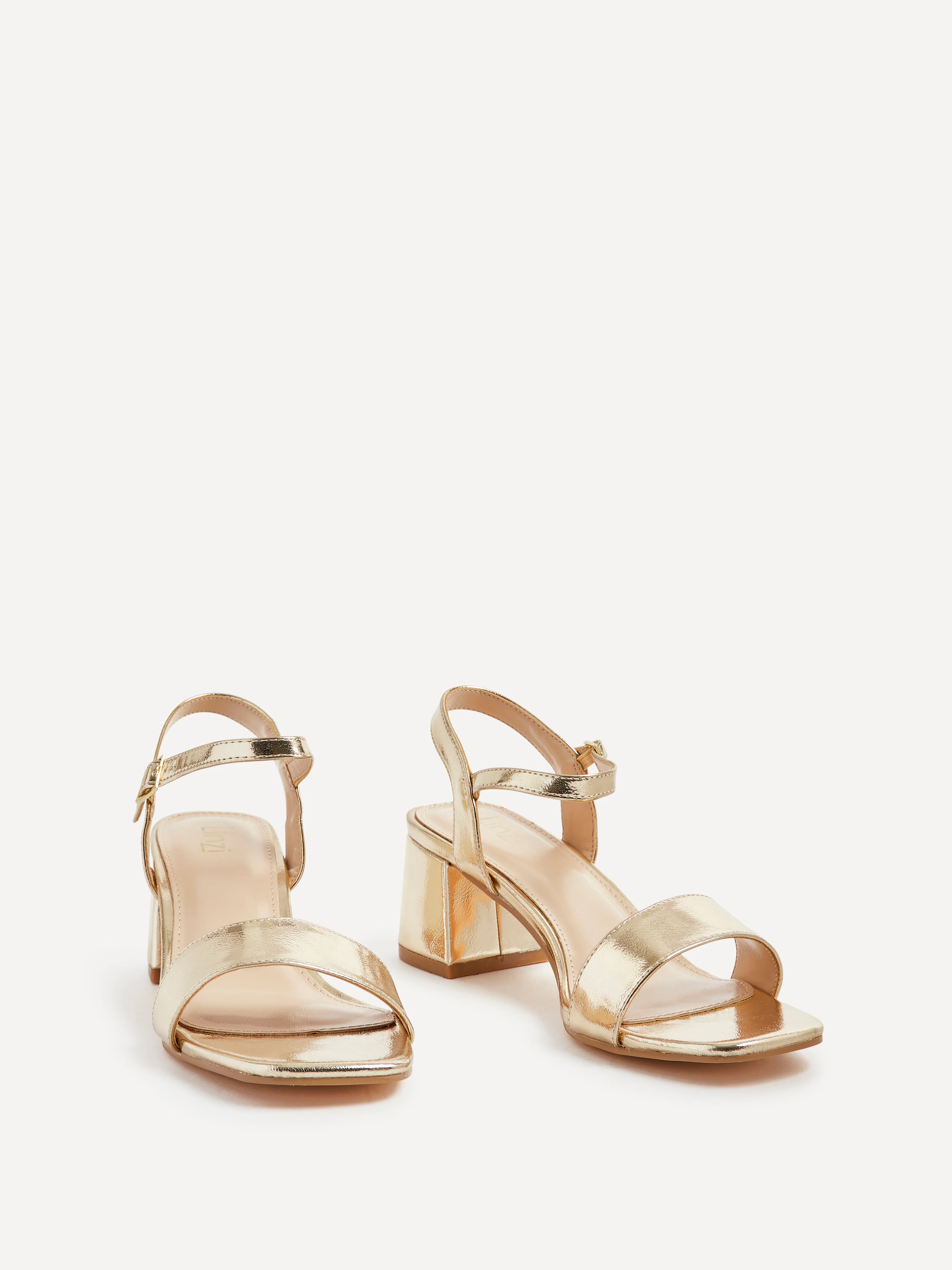 Darcie Gold Faux Leather Heeled Sandals - Image 3