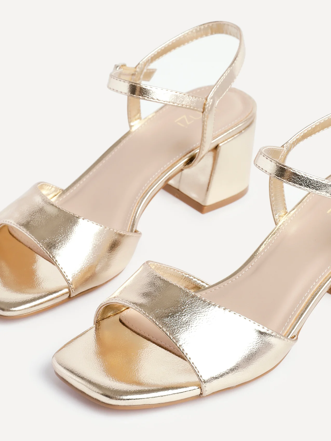 Darlene Gold Faux Leather Low Heeled Sandals - Image 4