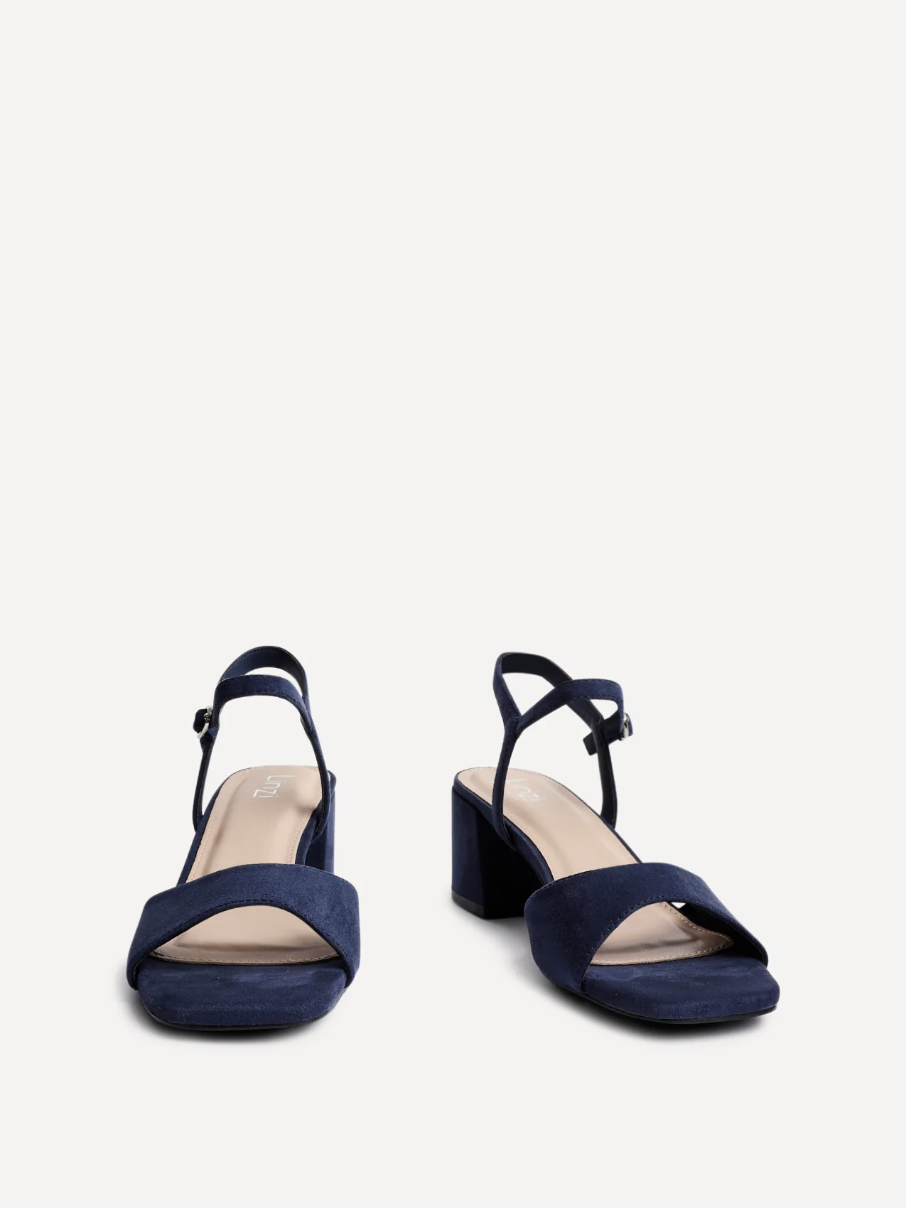 Darlene Navy Faux Suede Low Heeled Sandals - Image 3